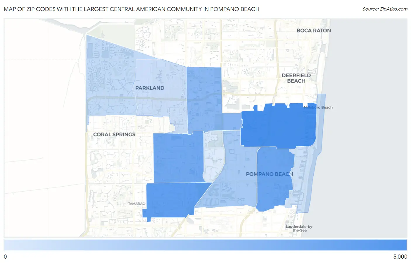 Zip Codes with the Largest Central American Community in Pompano Beach Map