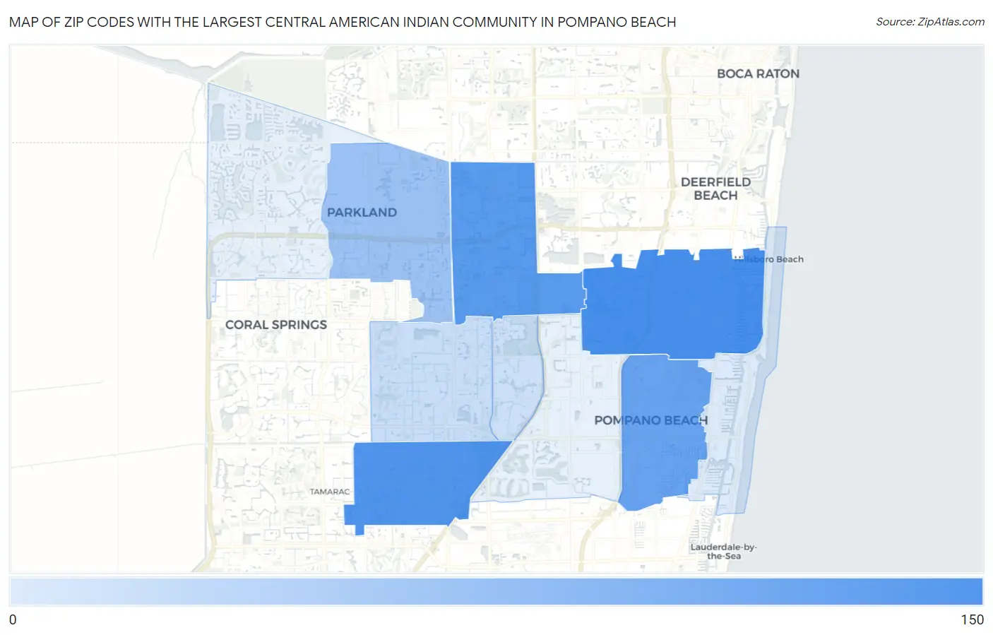 Zip Codes with the Largest Central American Indian Community in Pompano Beach Map
