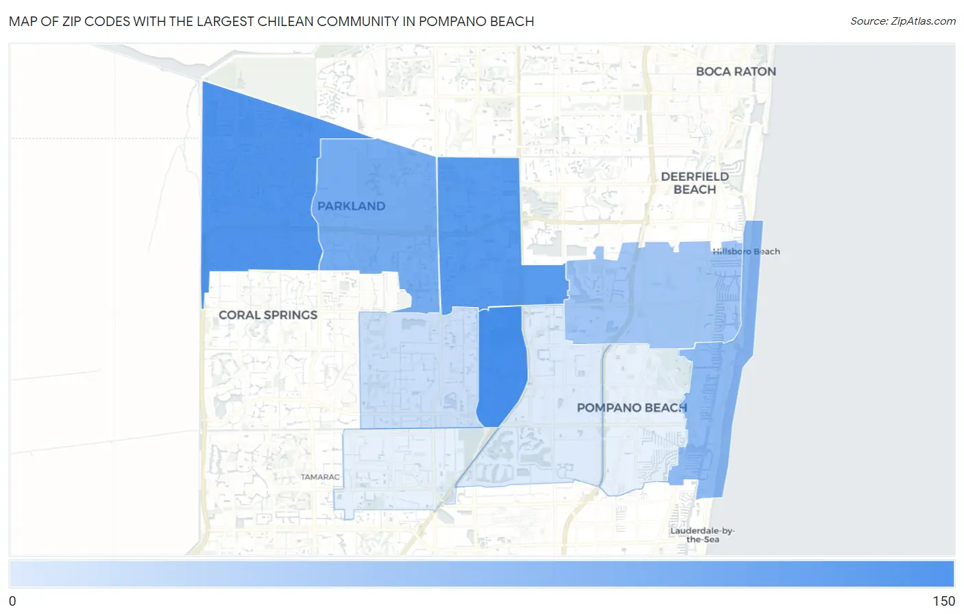 Zip Codes with the Largest Chilean Community in Pompano Beach Map