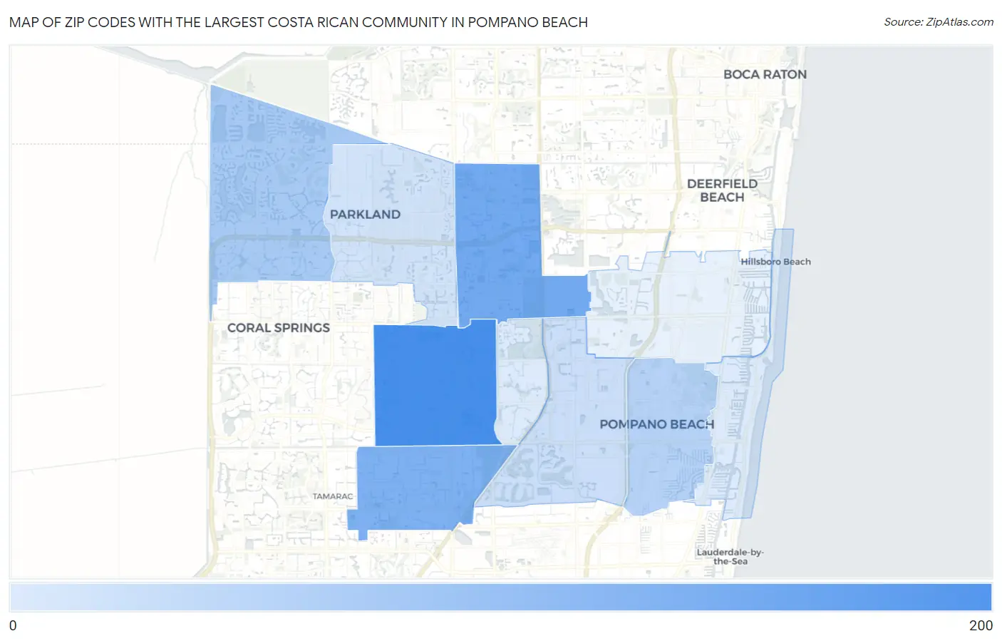 Zip Codes with the Largest Costa Rican Community in Pompano Beach Map