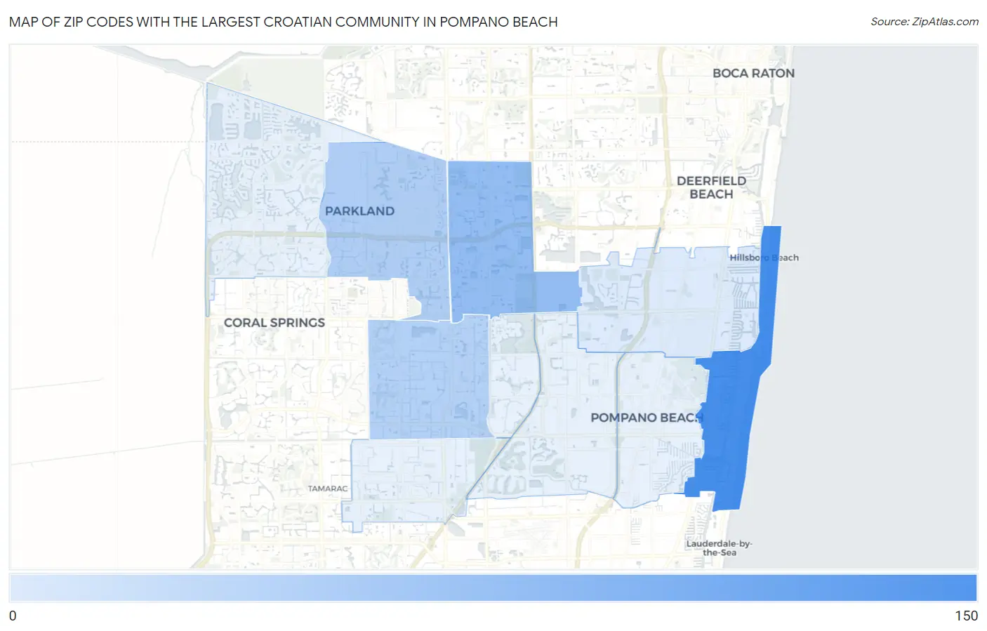 Zip Codes with the Largest Croatian Community in Pompano Beach Map