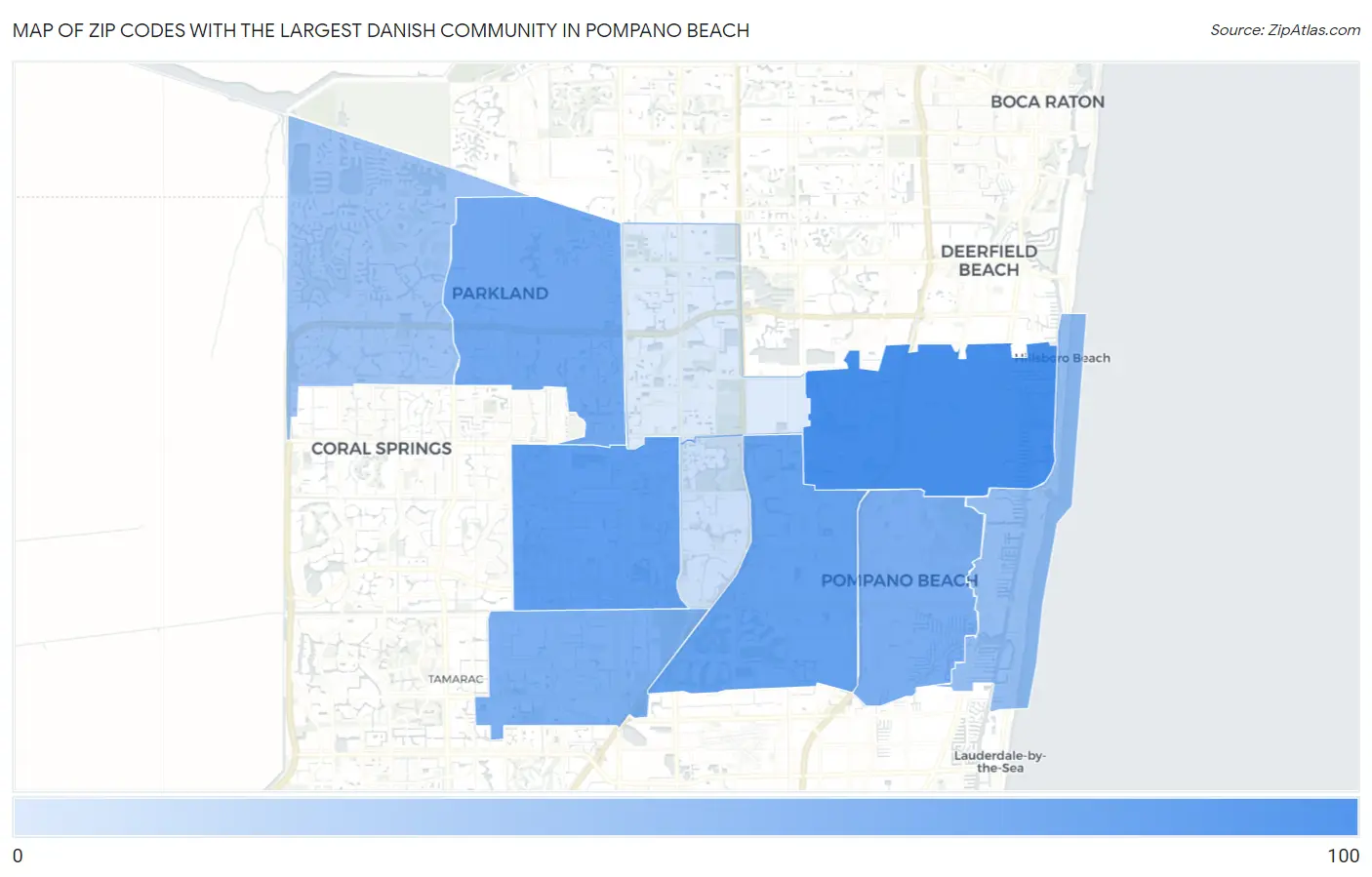 Zip Codes with the Largest Danish Community in Pompano Beach Map