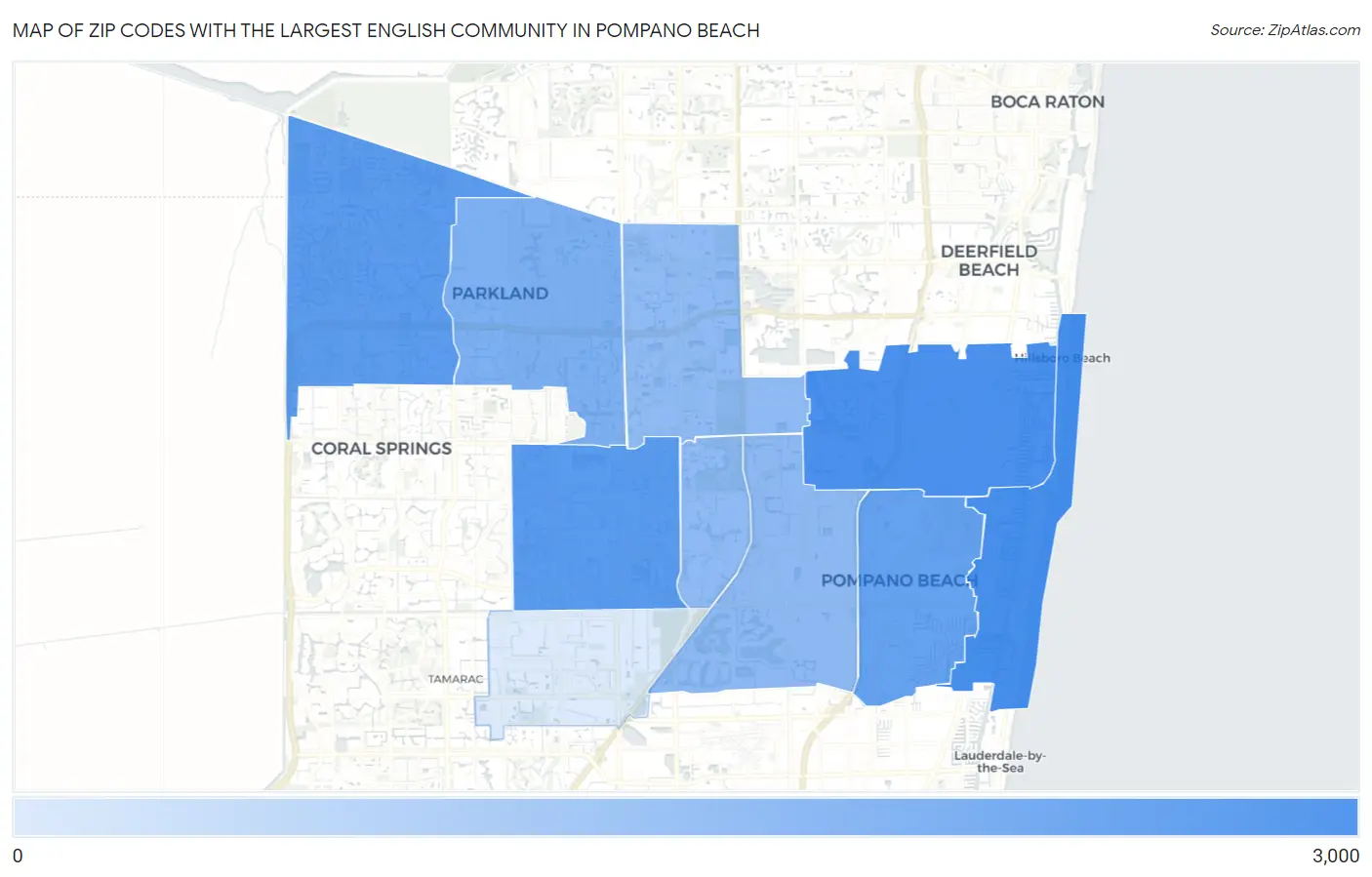 Zip Codes with the Largest English Community in Pompano Beach Map