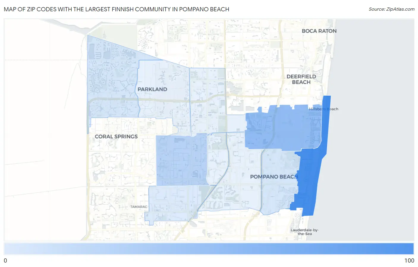 Zip Codes with the Largest Finnish Community in Pompano Beach Map