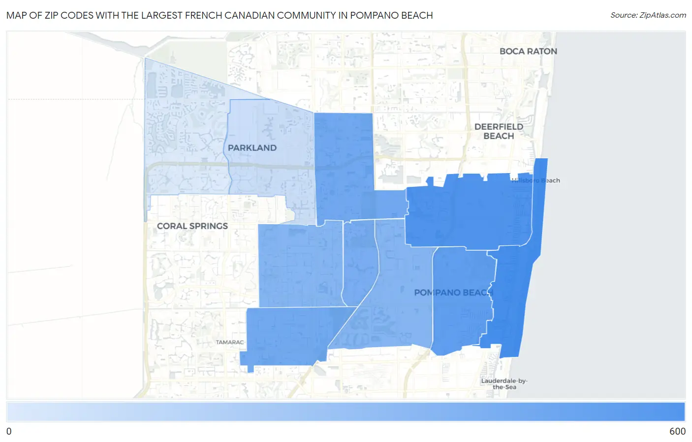 Zip Codes with the Largest French Canadian Community in Pompano Beach Map
