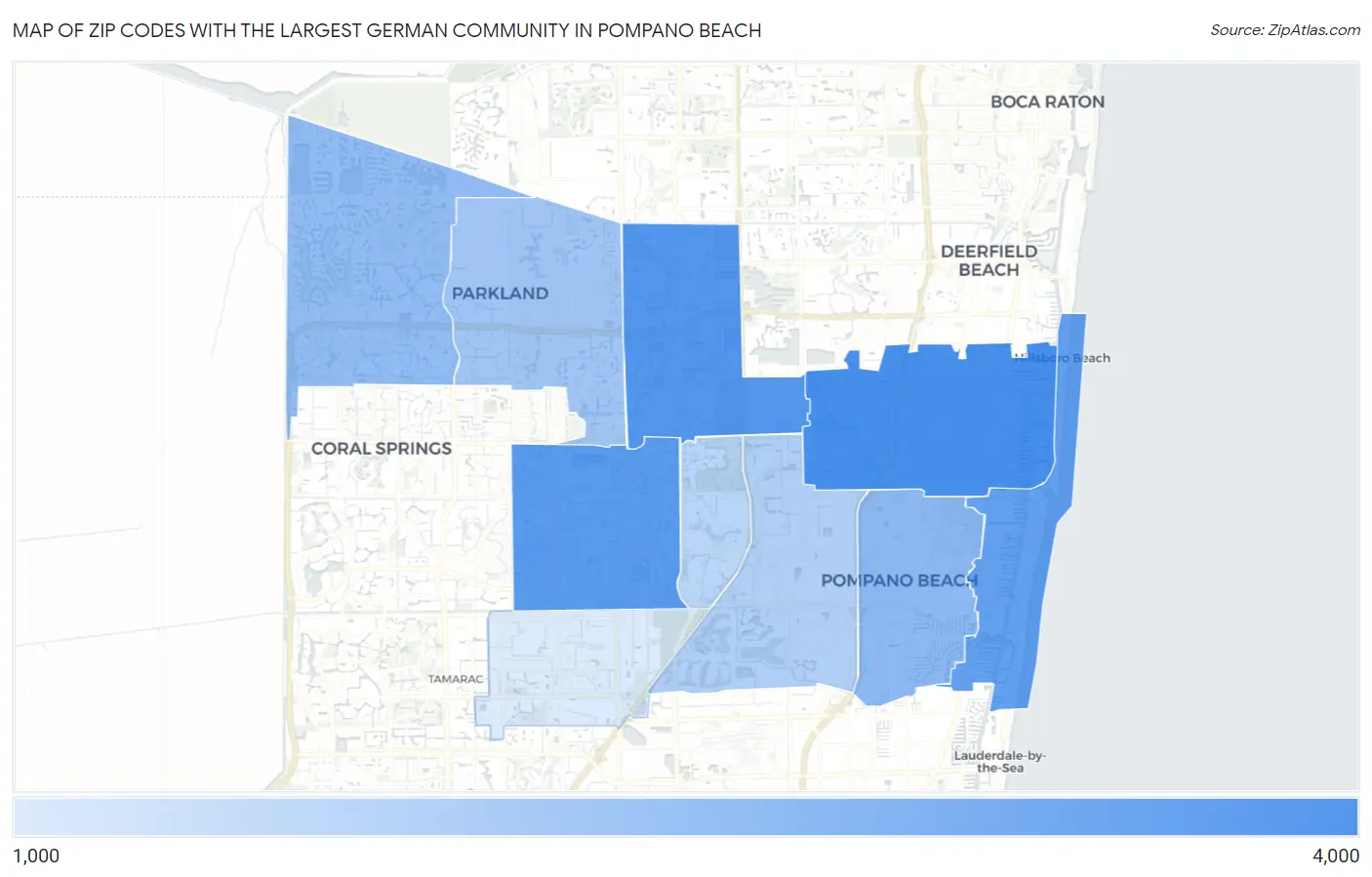 Zip Codes with the Largest German Community in Pompano Beach Map