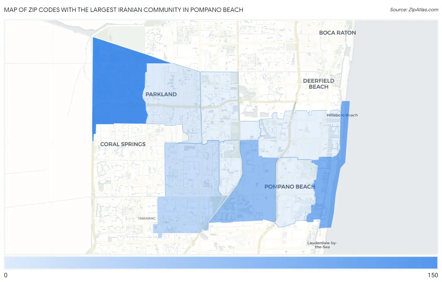 Zip Codes with the Largest Iranian Community in Pompano Beach Map