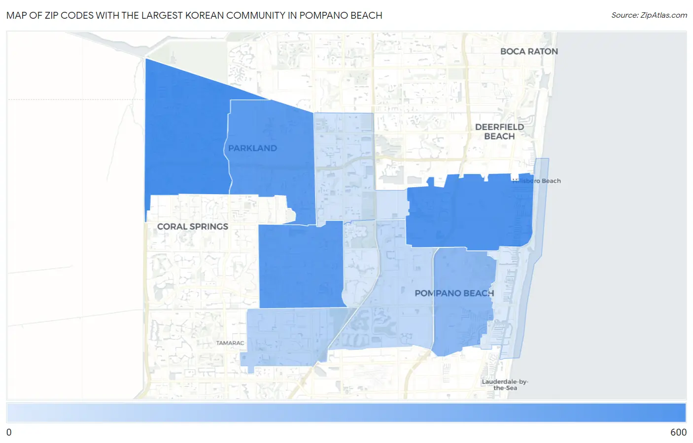 Zip Codes with the Largest Korean Community in Pompano Beach Map