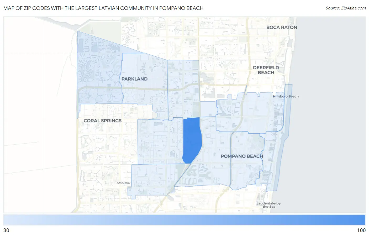 Zip Codes with the Largest Latvian Community in Pompano Beach Map