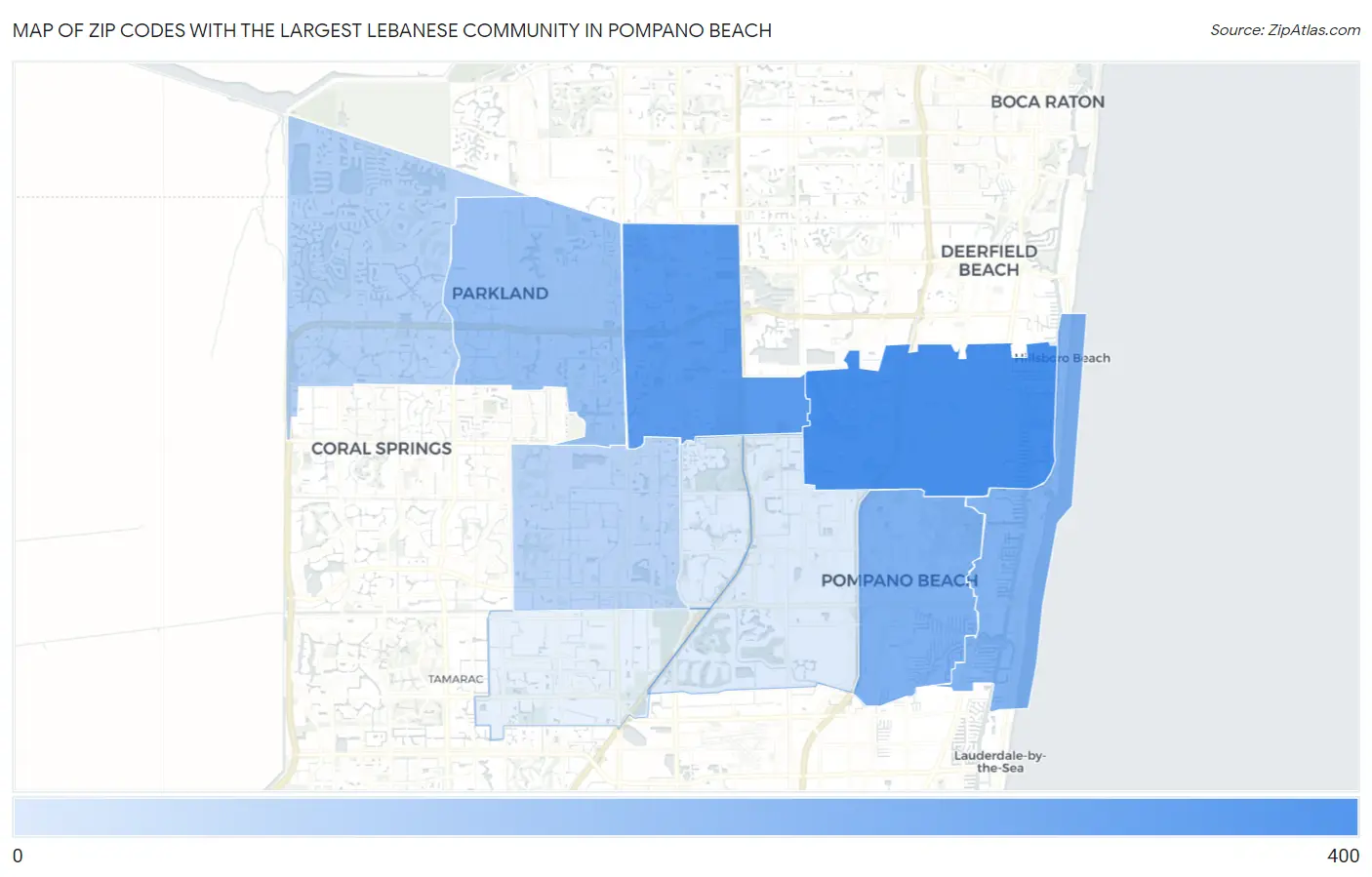 Zip Codes with the Largest Lebanese Community in Pompano Beach Map