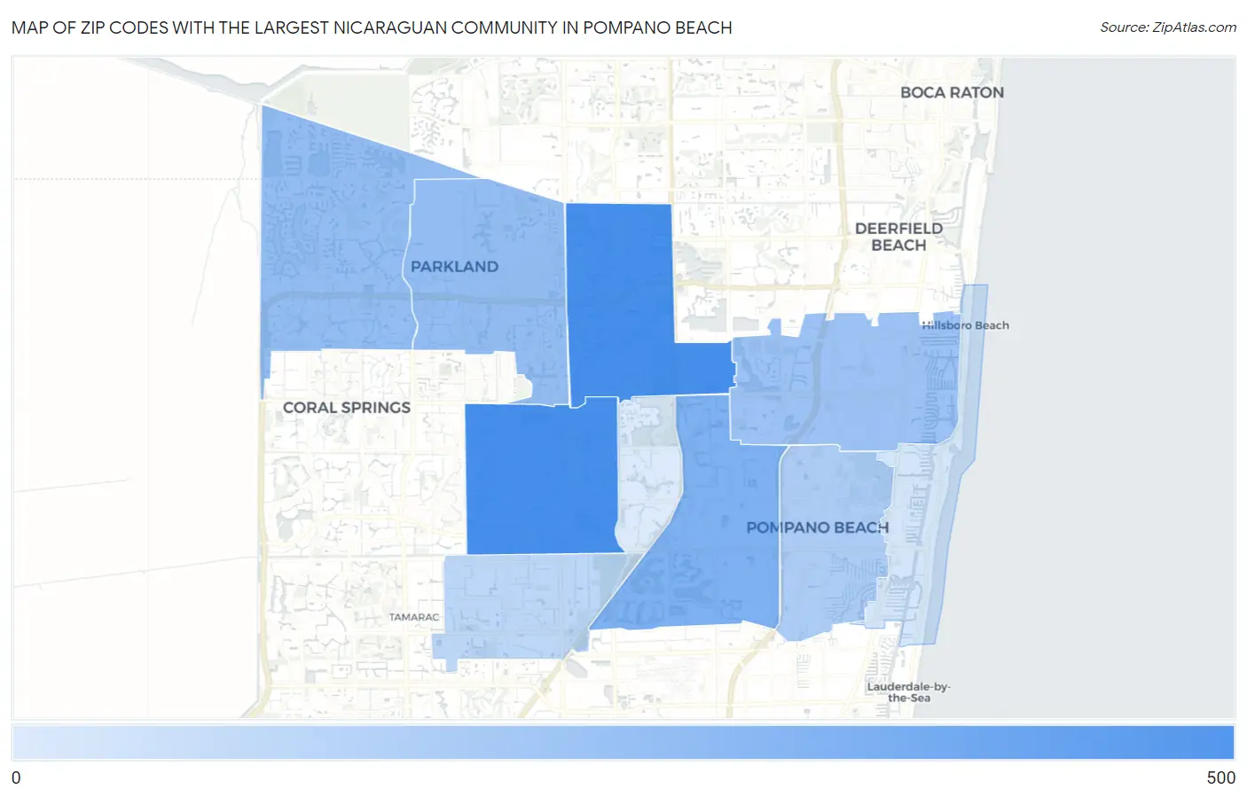 Zip Codes with the Largest Nicaraguan Community in Pompano Beach Map