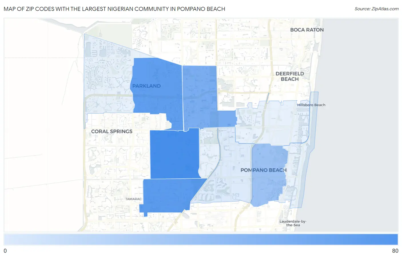 Zip Codes with the Largest Nigerian Community in Pompano Beach Map