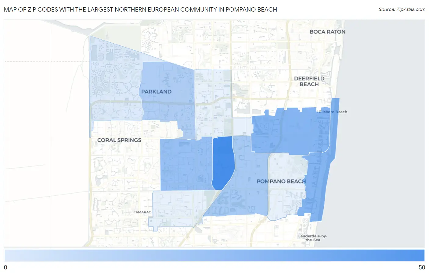 Zip Codes with the Largest Northern European Community in Pompano Beach Map