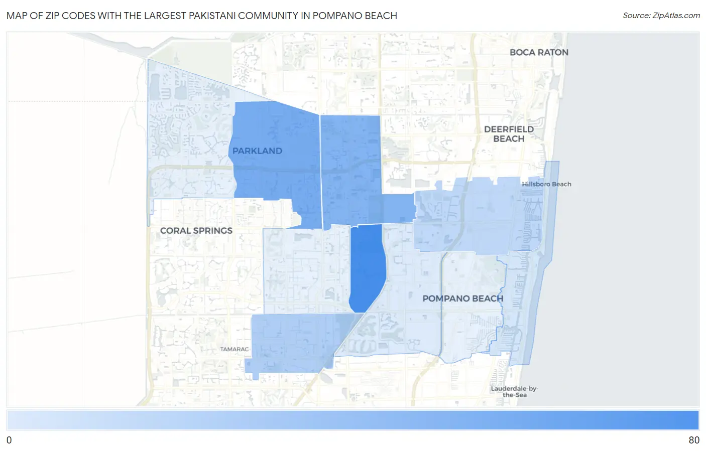Zip Codes with the Largest Pakistani Community in Pompano Beach Map
