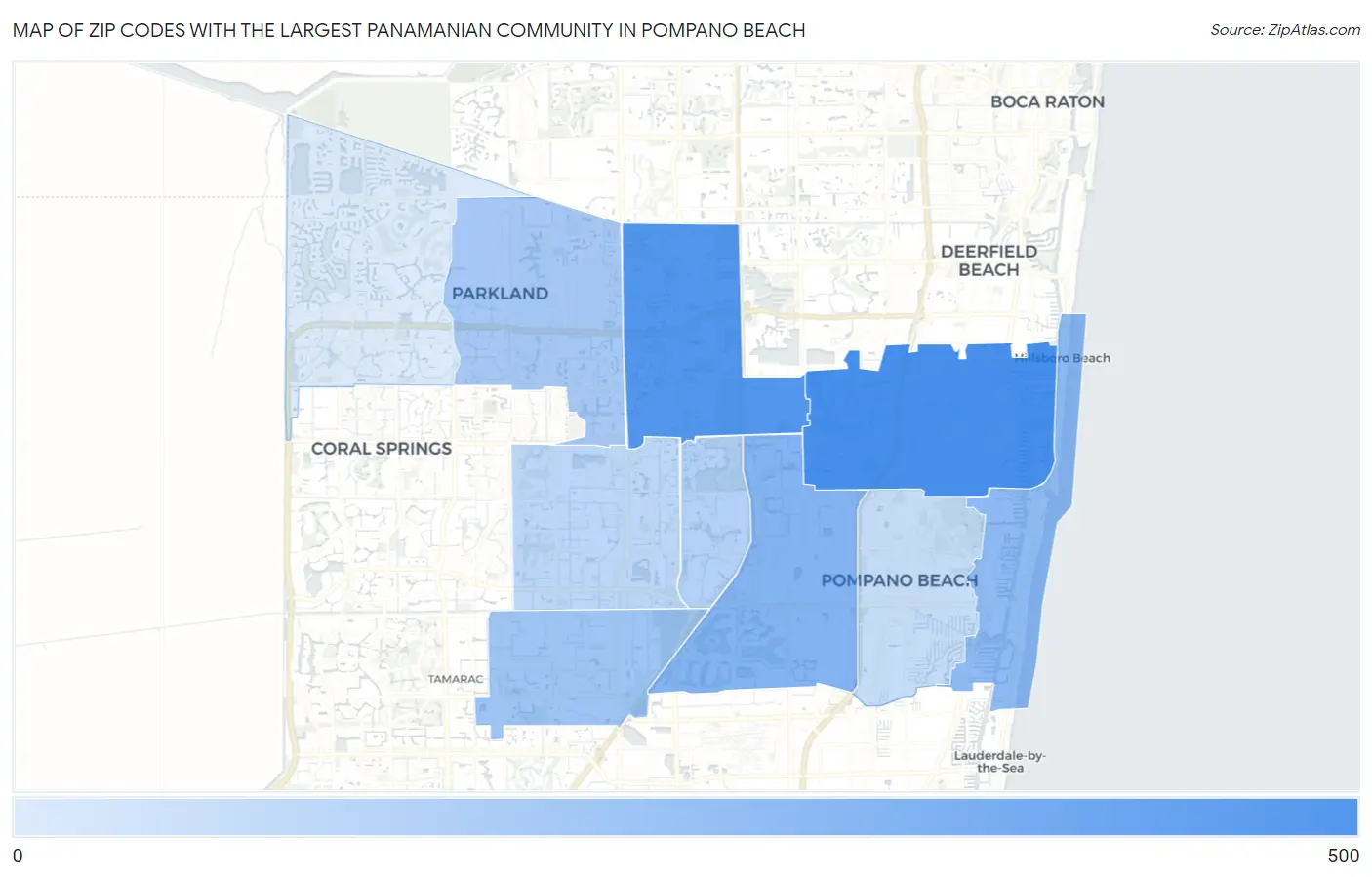 Zip Codes with the Largest Panamanian Community in Pompano Beach Map