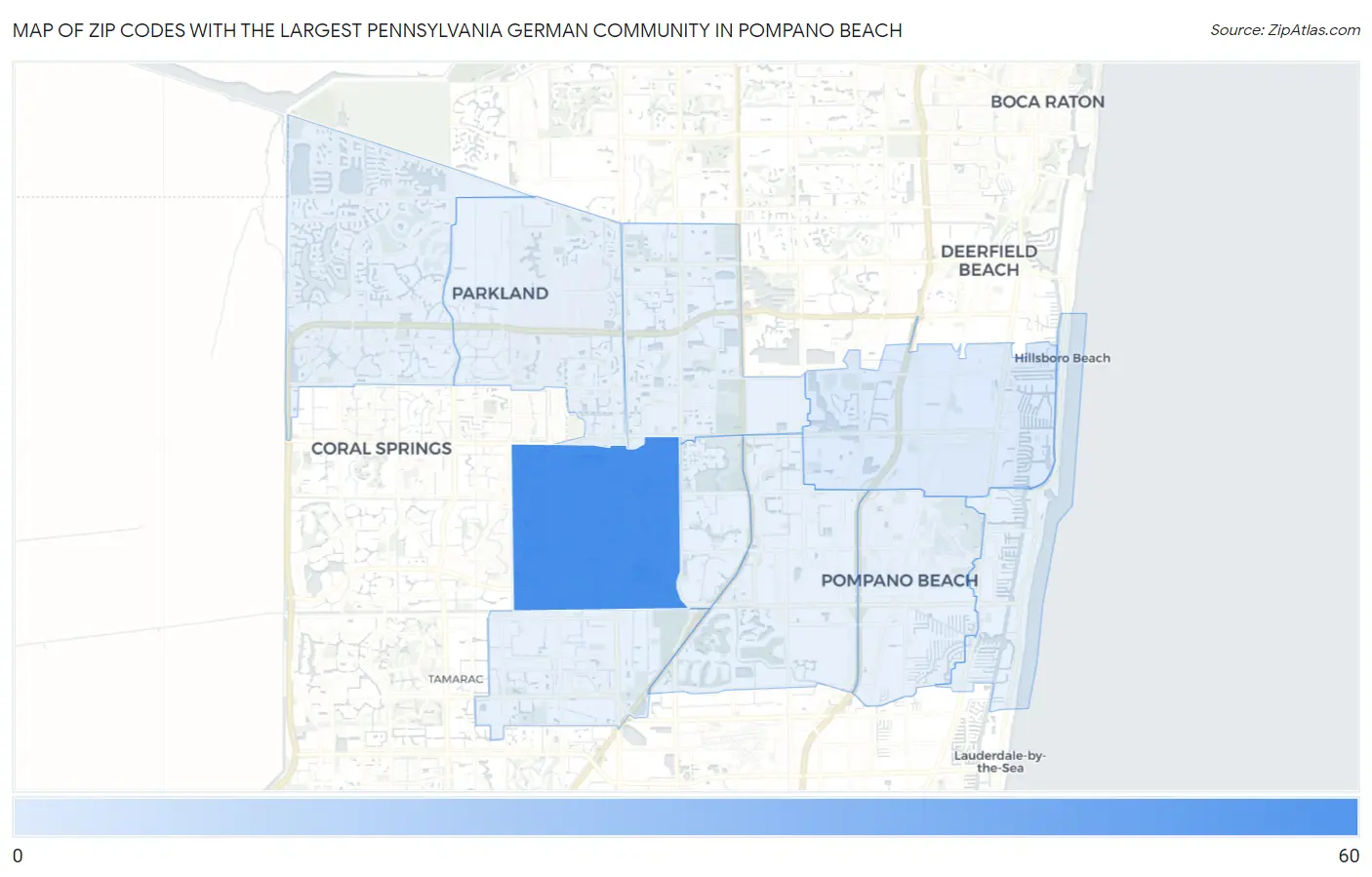 Zip Codes with the Largest Pennsylvania German Community in Pompano Beach Map