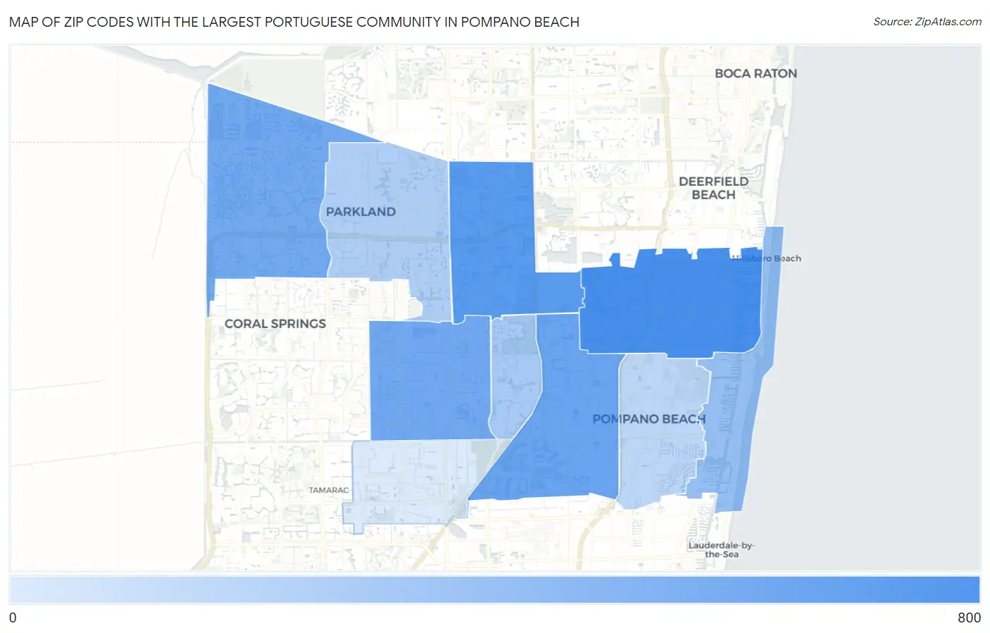 Zip Codes with the Largest Portuguese Community in Pompano Beach Map