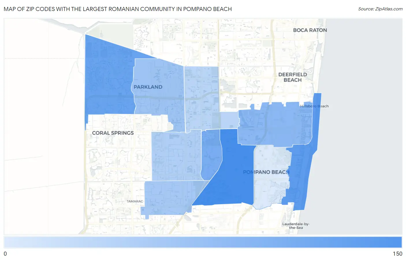 Zip Codes with the Largest Romanian Community in Pompano Beach Map