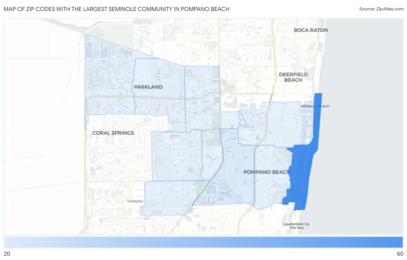 Zip Codes with the Largest Seminole Community in Pompano Beach Map