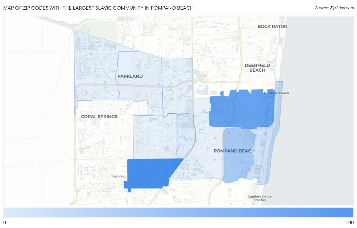 Zip Codes with the Largest Slavic Community in Pompano Beach Map