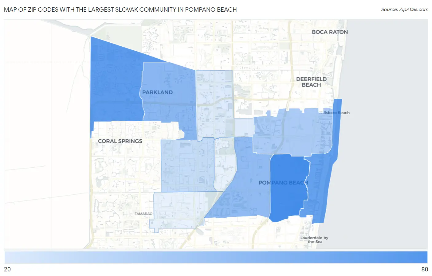 Zip Codes with the Largest Slovak Community in Pompano Beach Map