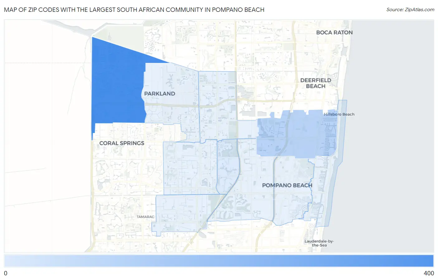 Zip Codes with the Largest South African Community in Pompano Beach Map
