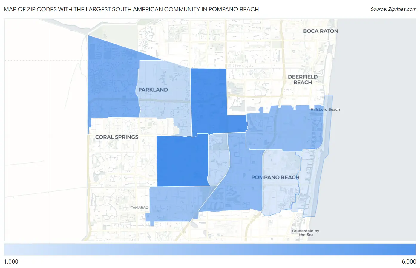 Zip Codes with the Largest South American Community in Pompano Beach Map