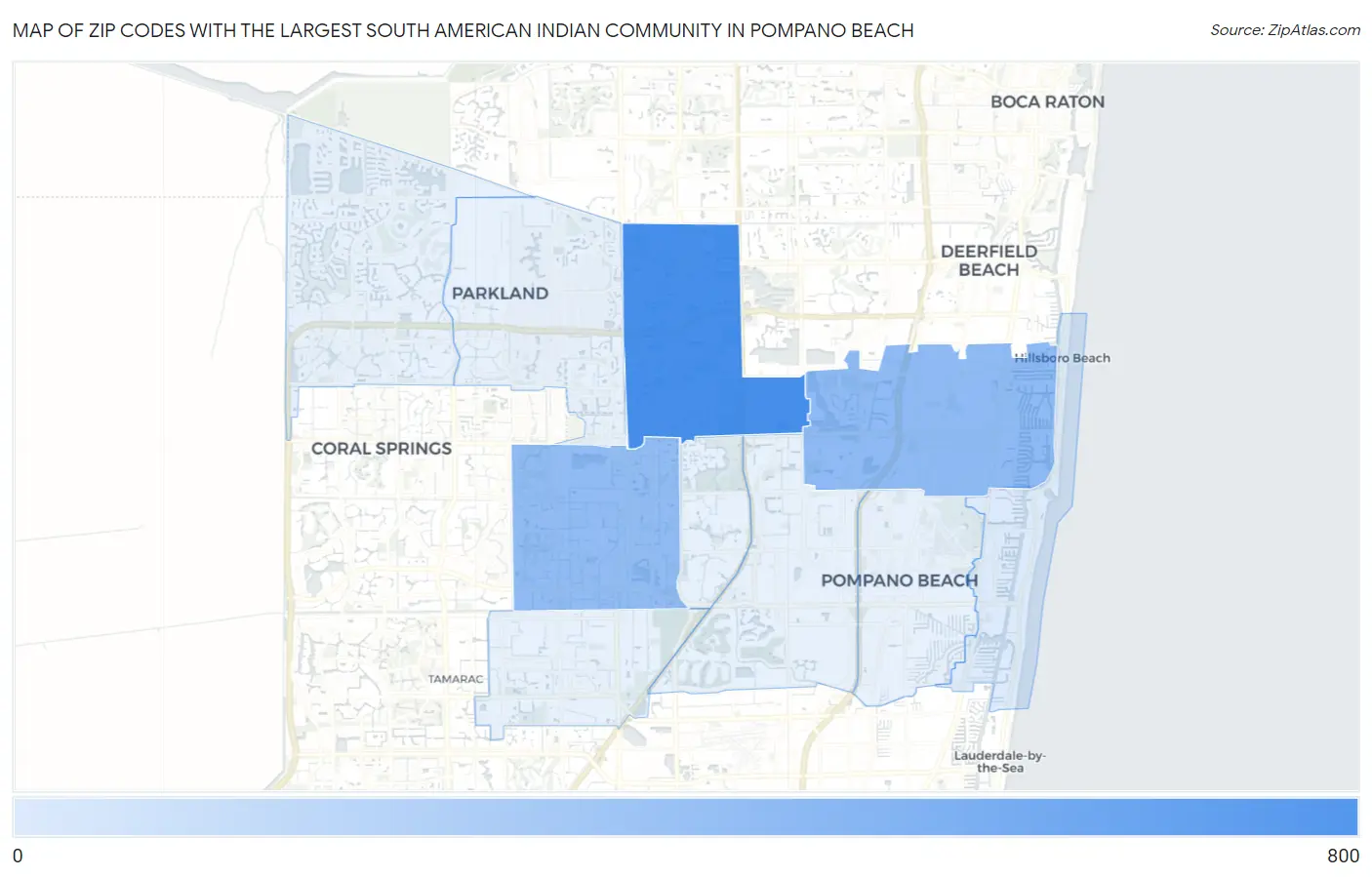 Zip Codes with the Largest South American Indian Community in Pompano Beach Map