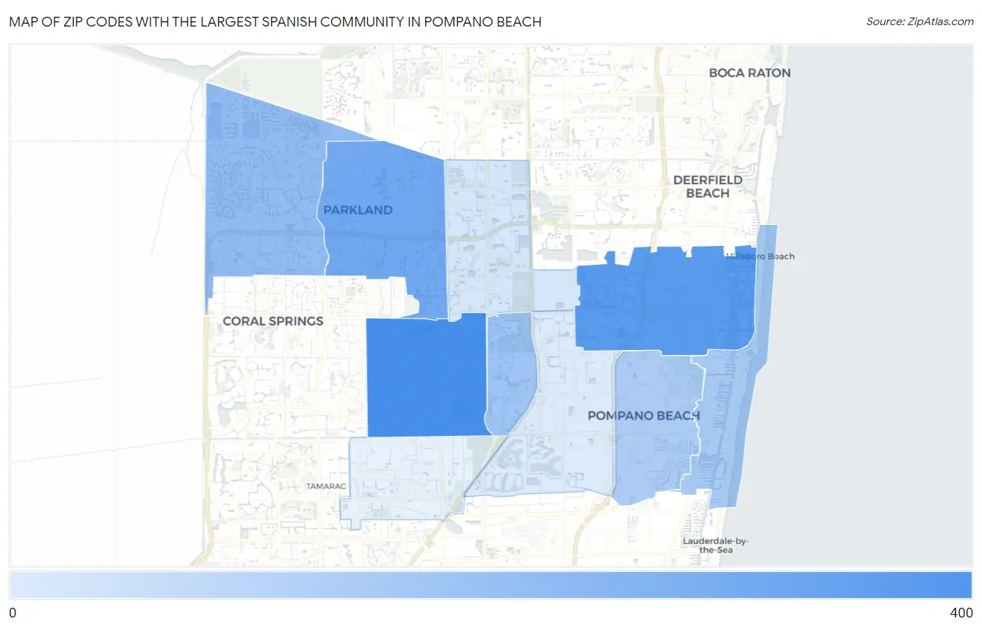 Zip Codes with the Largest Spanish Community in Pompano Beach Map