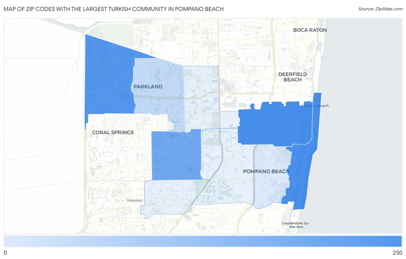 Zip Codes with the Largest Turkish Community in Pompano Beach Map