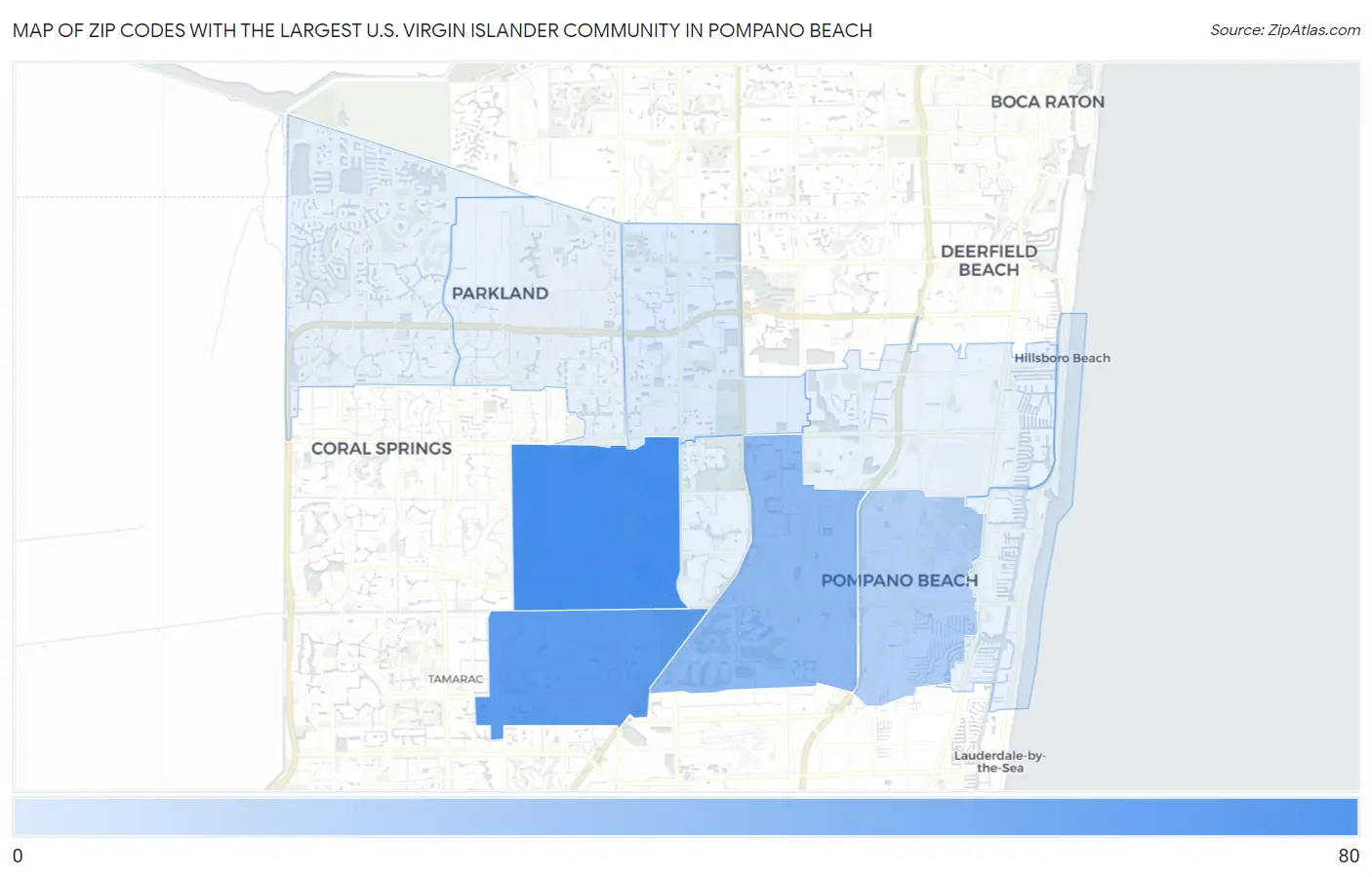Zip Codes with the Largest U.S. Virgin Islander Community in Pompano Beach Map