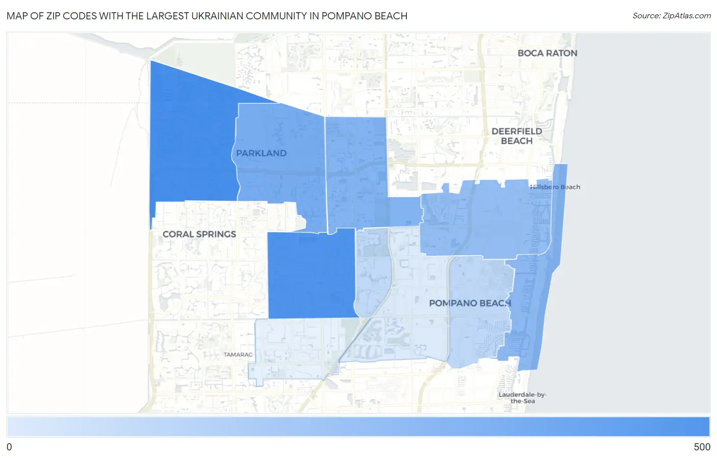 Zip Codes with the Largest Ukrainian Community in Pompano Beach Map