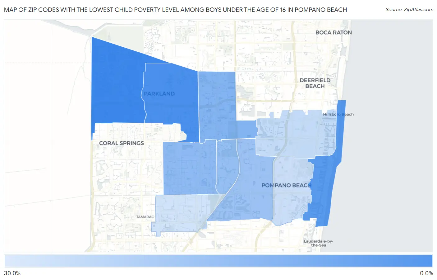 Zip Codes with the Lowest Child Poverty Level Among Boys Under the Age of 16 in Pompano Beach Map