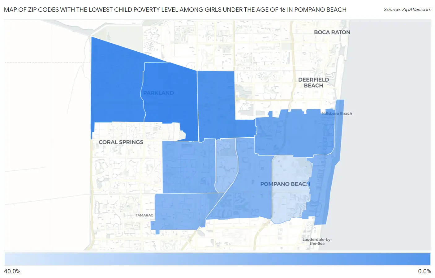 Zip Codes with the Lowest Child Poverty Level Among Girls Under the Age of 16 in Pompano Beach Map