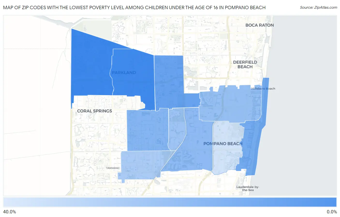 Zip Codes with the Lowest Poverty Level Among Children Under the Age of 16 in Pompano Beach Map