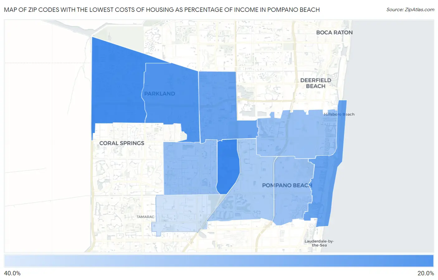 Zip Codes with the Lowest Costs of Housing as Percentage of Income in Pompano Beach Map