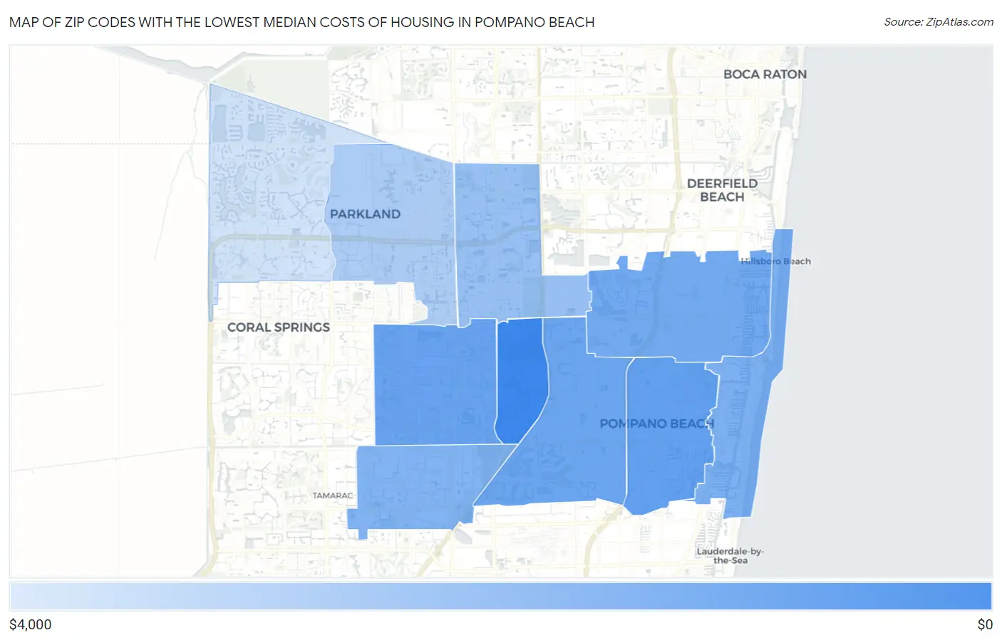 Zip Codes with the Lowest Median Costs of Housing in Pompano Beach Map