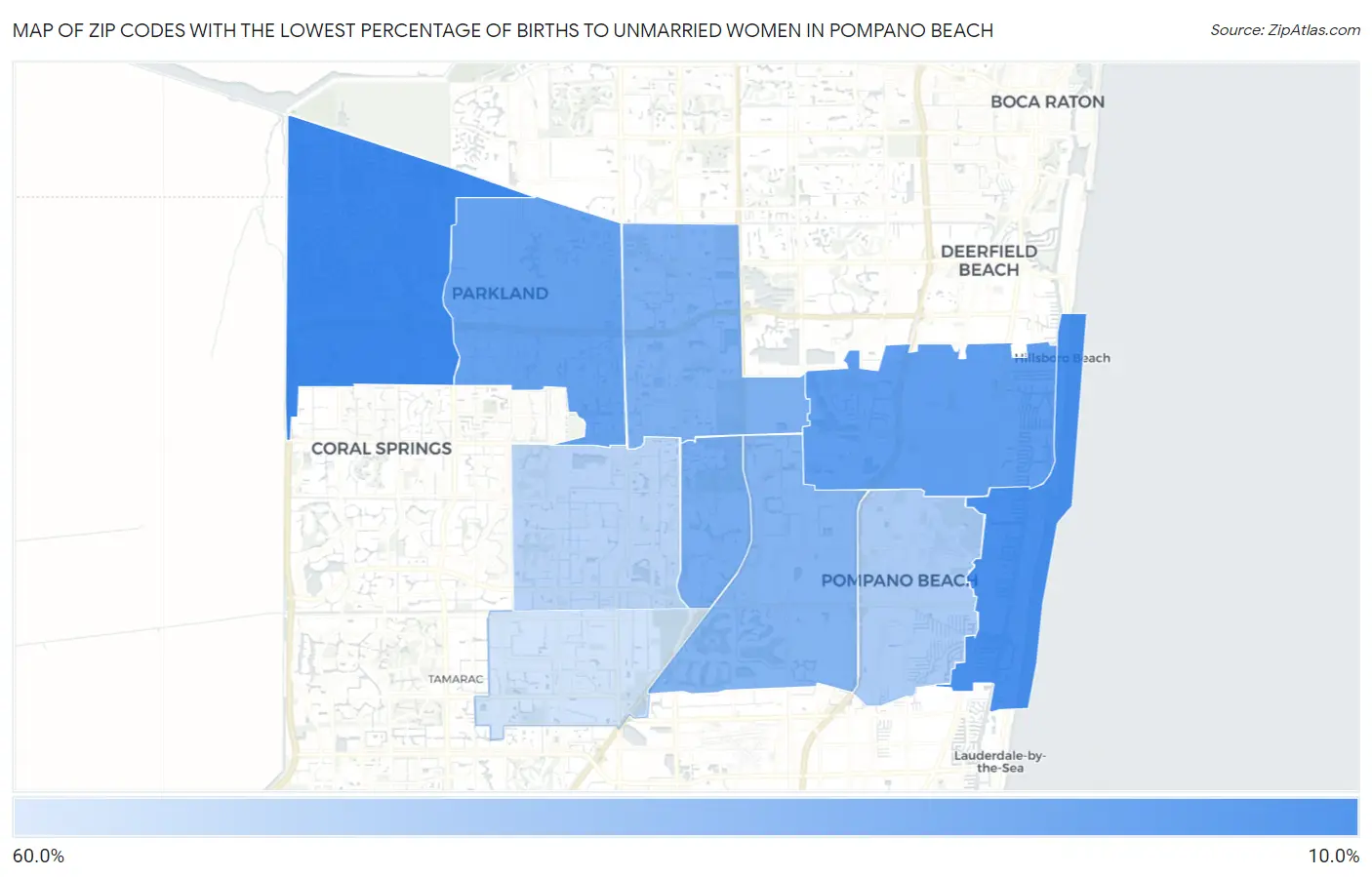 Zip Codes with the Lowest Percentage of Births to Unmarried Women in Pompano Beach Map