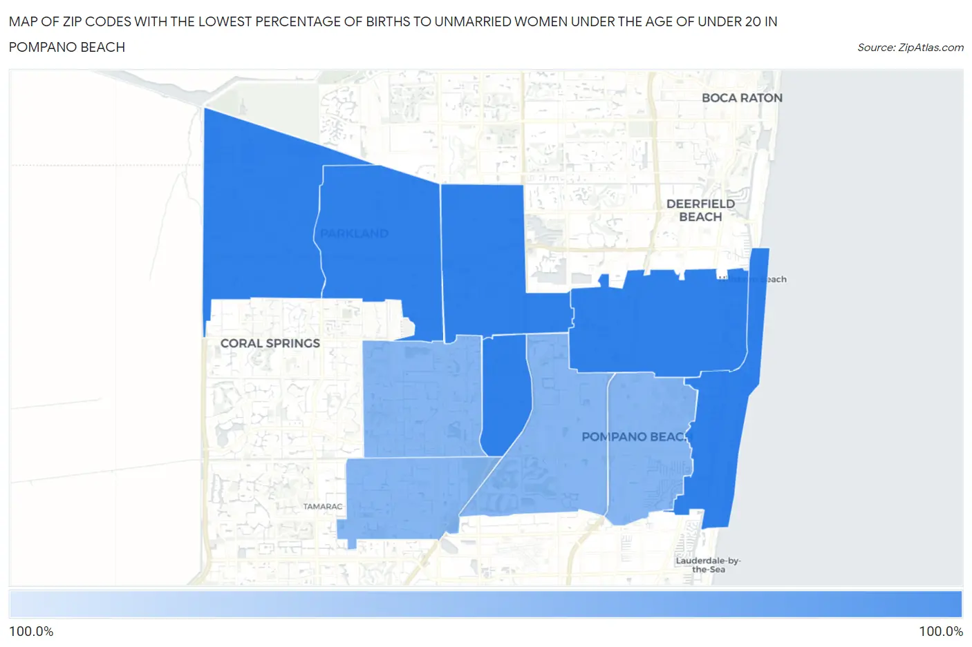 Zip Codes with the Lowest Percentage of Births to Unmarried Women under the Age of under 20 in Pompano Beach Map