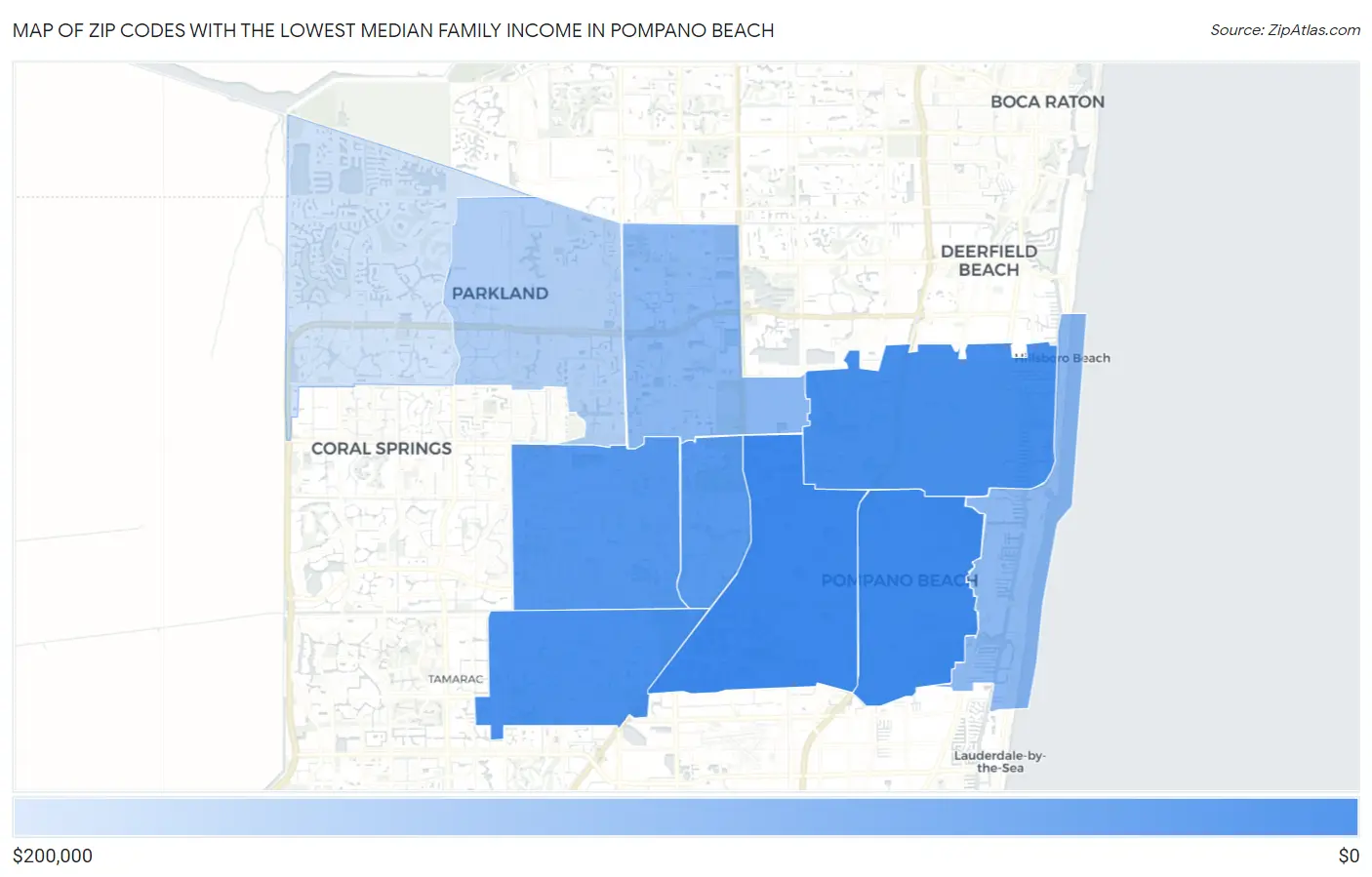 Zip Codes with the Lowest Median Family Income in Pompano Beach Map