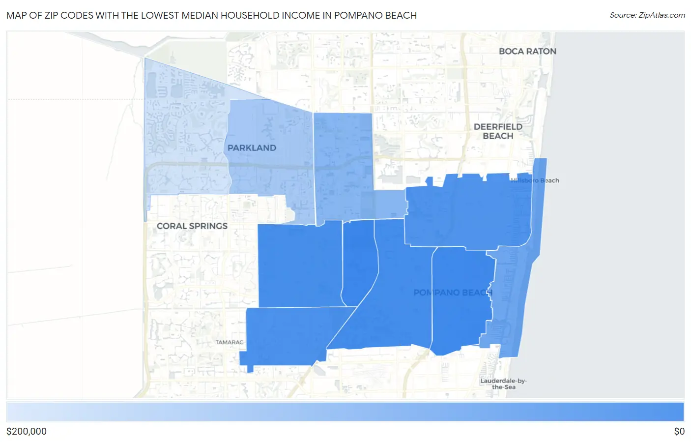 Zip Codes with the Lowest Median Household Income in Pompano Beach Map