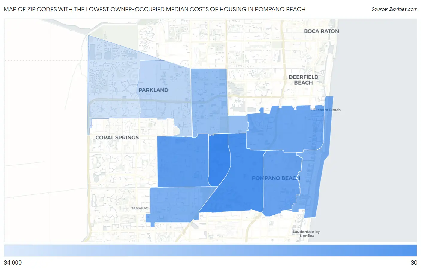 Zip Codes with the Lowest Owner-Occupied Median Costs of Housing in Pompano Beach Map