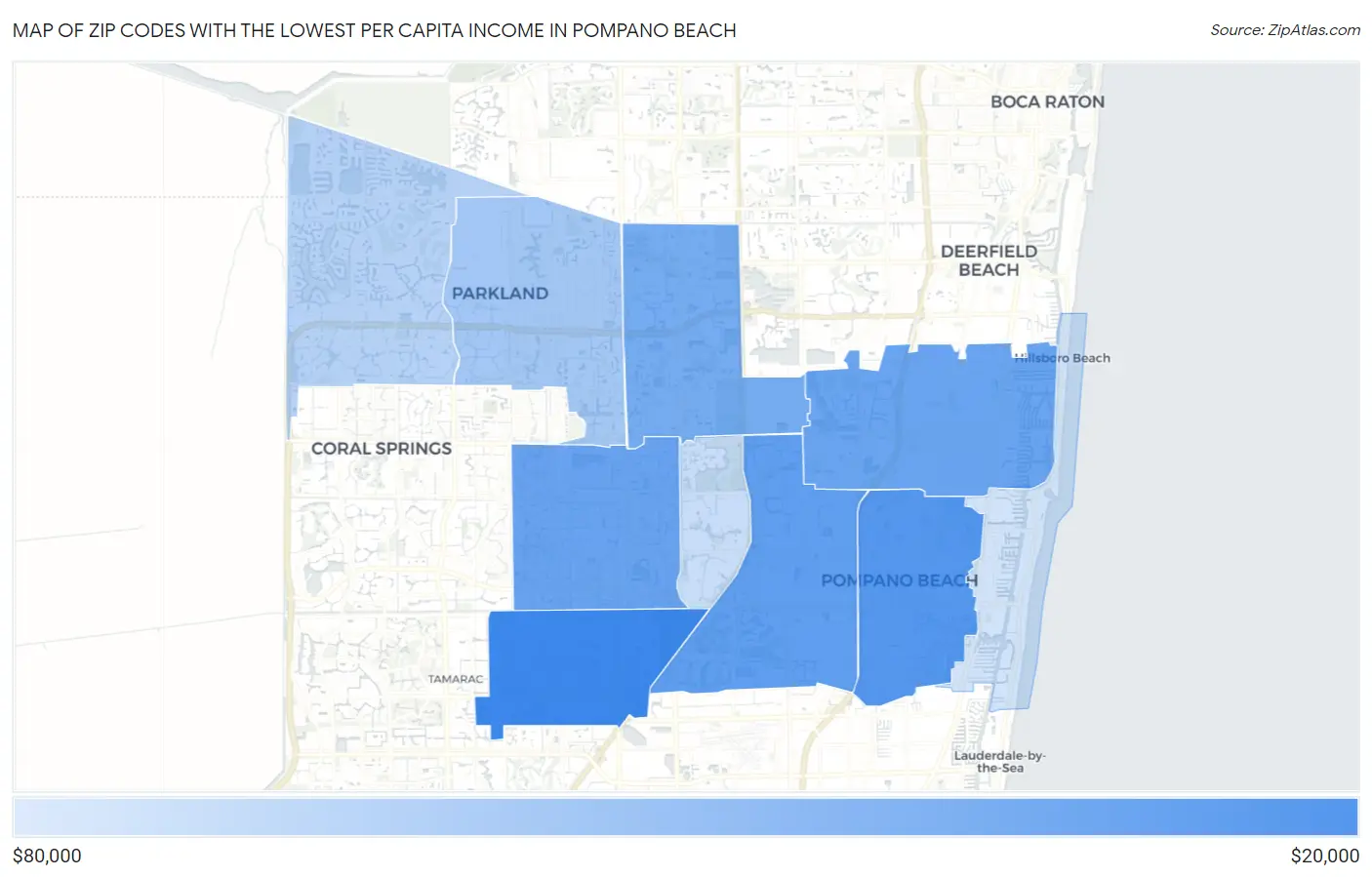 Zip Codes with the Lowest Per Capita Income in Pompano Beach Map
