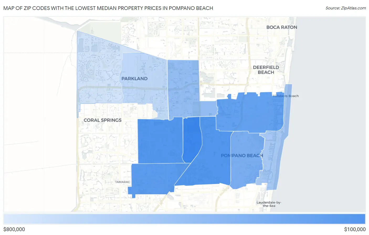 Zip Codes with the Lowest Median Property Prices in Pompano Beach Map