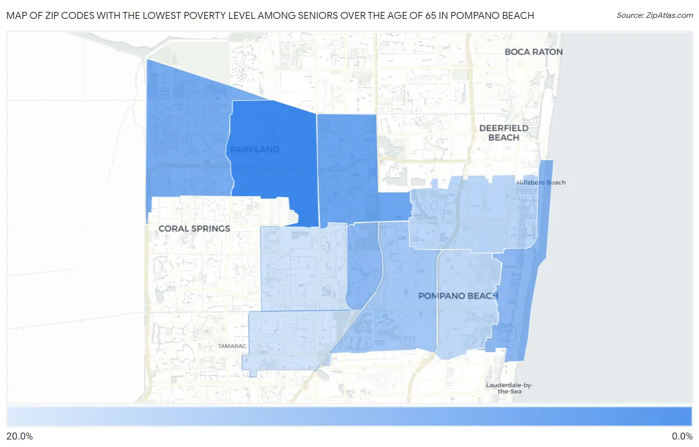 Zip Codes with the Lowest Poverty Level Among Seniors Over the Age of 65 in Pompano Beach Map