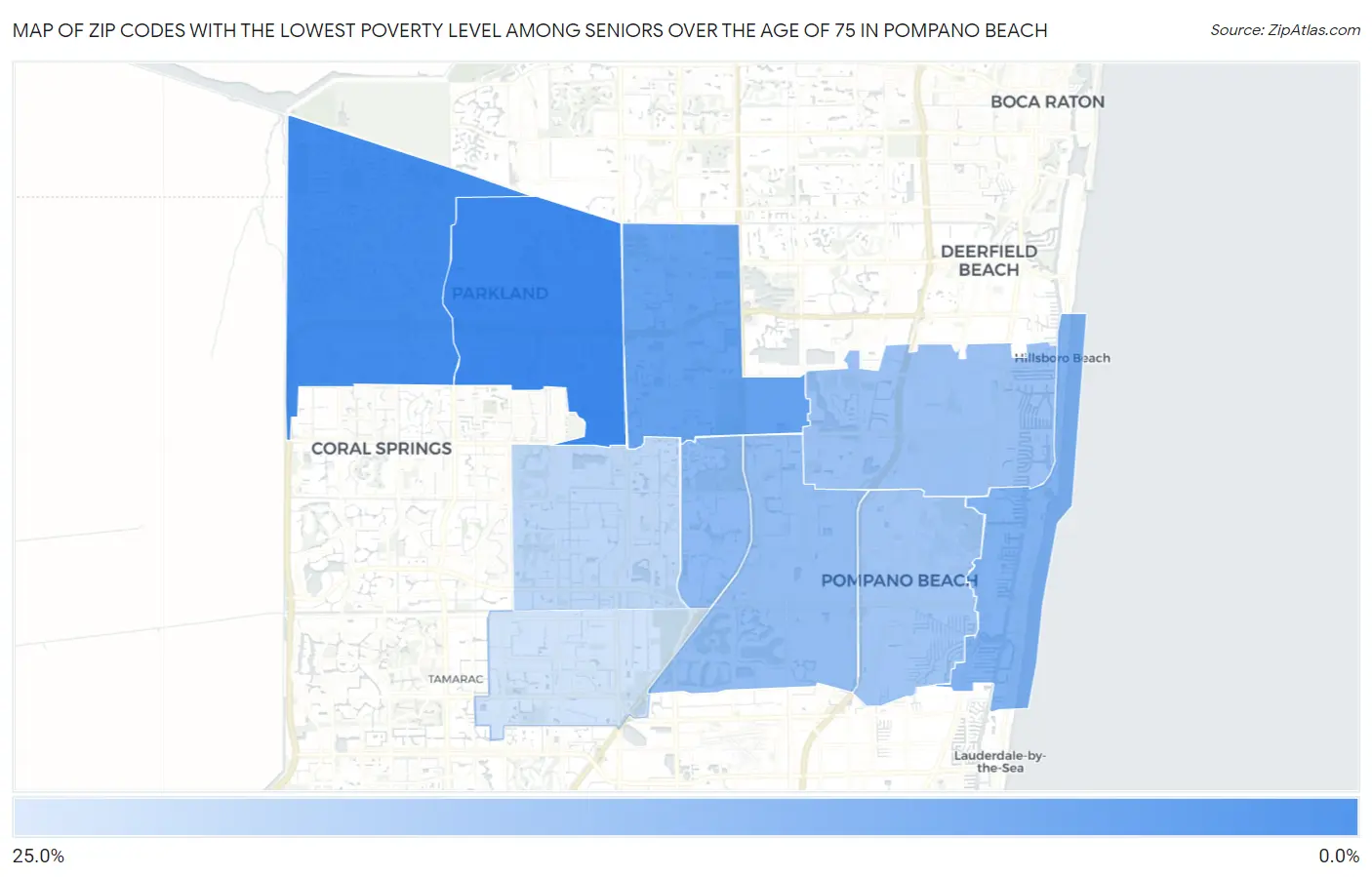 Zip Codes with the Lowest Poverty Level Among Seniors Over the Age of 75 in Pompano Beach Map
