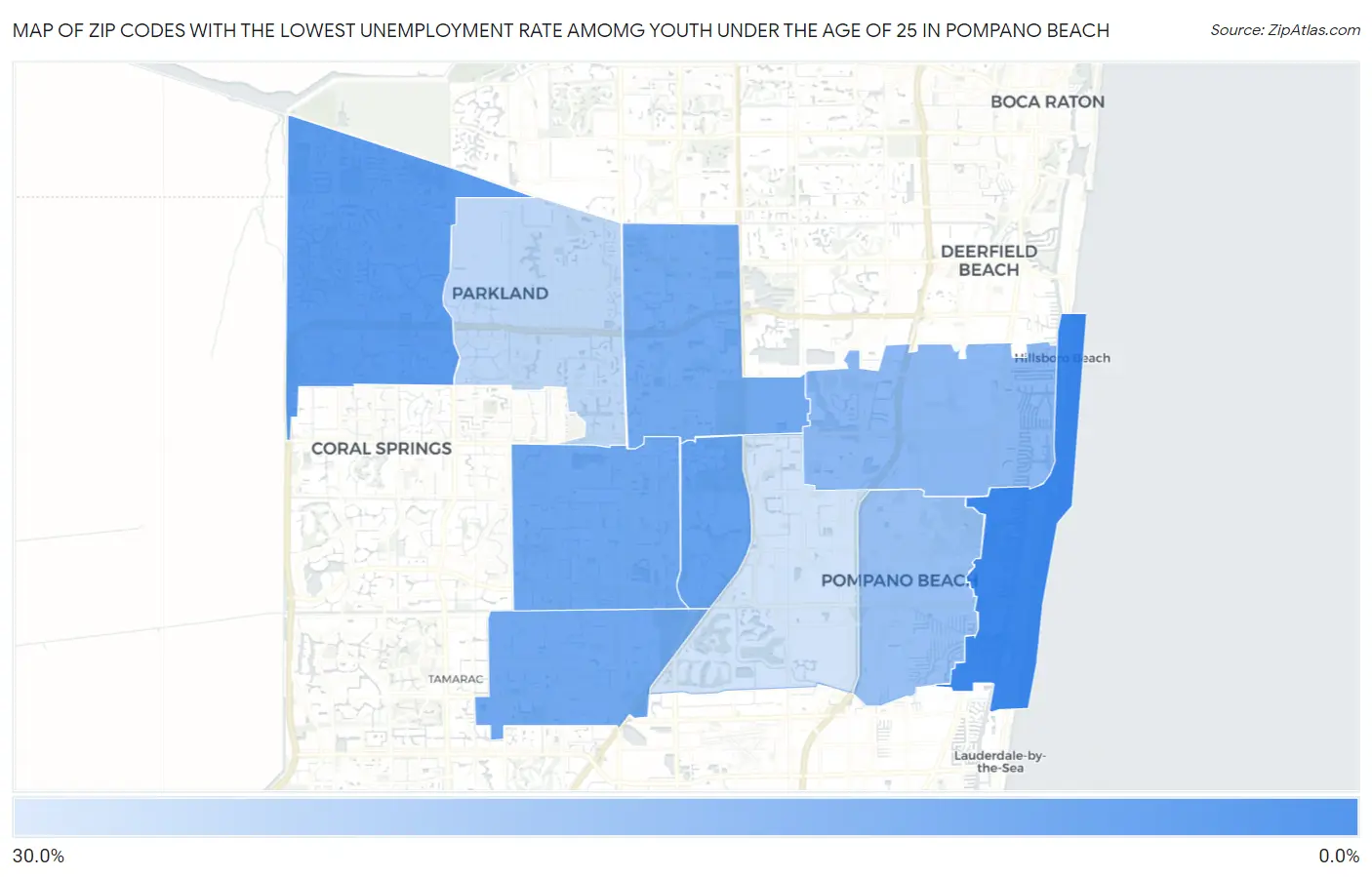 Zip Codes with the Lowest Unemployment Rate Amomg Youth Under the Age of 25 in Pompano Beach Map