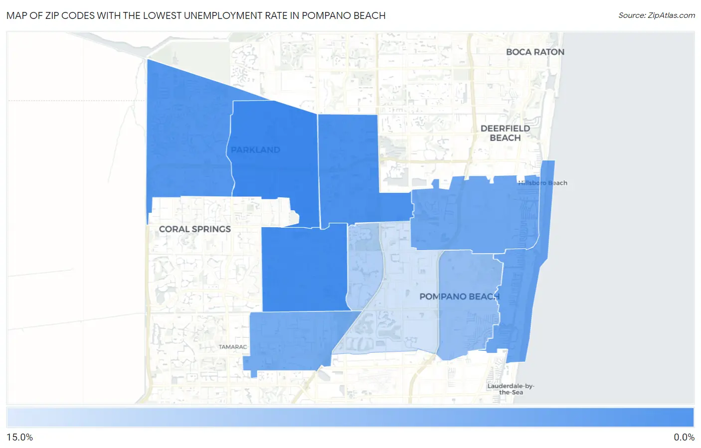 Zip Codes with the Lowest Unemployment Rate in Pompano Beach Map