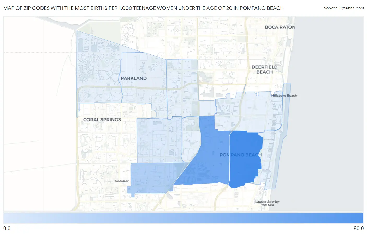 Zip Codes with the Most Births per 1,000 Teenage Women Under the Age of 20 in Pompano Beach Map