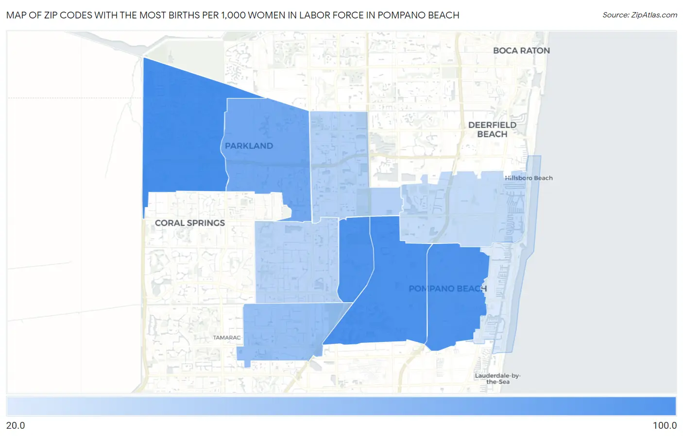 Zip Codes with the Most Births per 1,000 Women in Labor Force in Pompano Beach Map